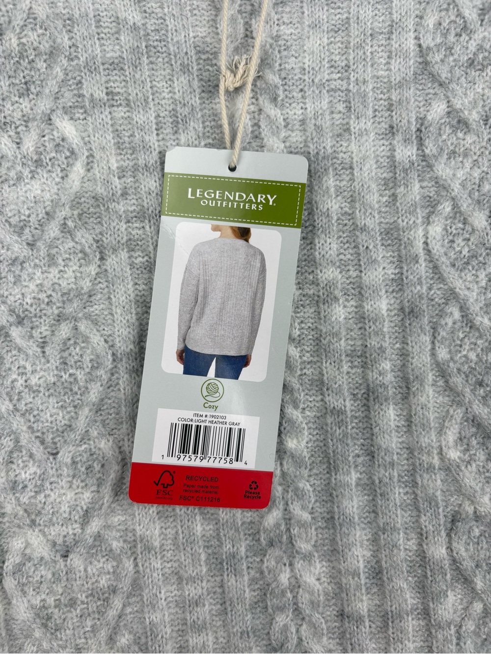 Legendary Outfitters Women's Cozy Cable Knit Sweater, Light Heather Gray, M New - Picture 3 of 8